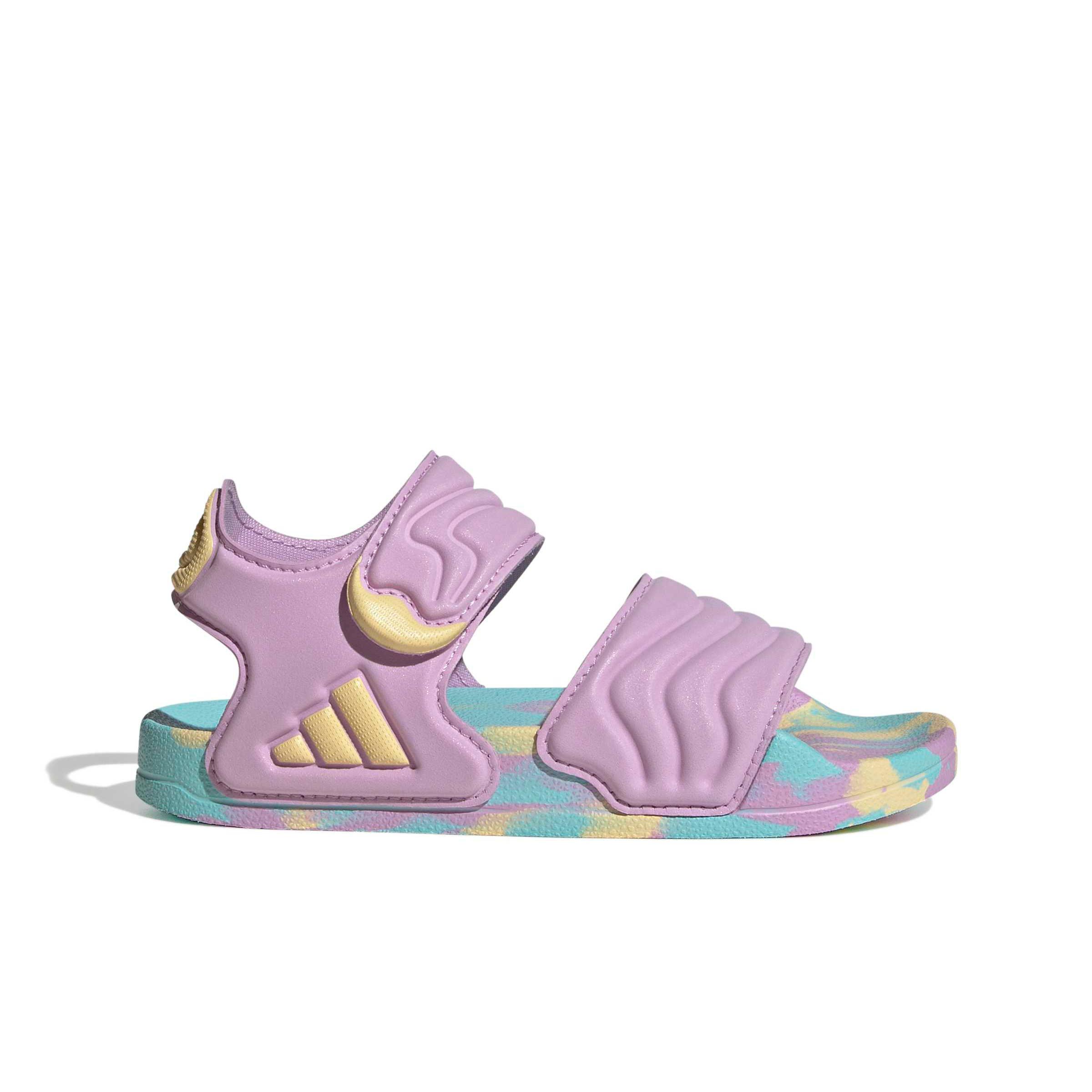 adidas Adilette 2 "Bliss Lilac/Orange Tint/Flash Aqua" Grade School Girls' Sandal - LILAC/ORANGE/AQUA